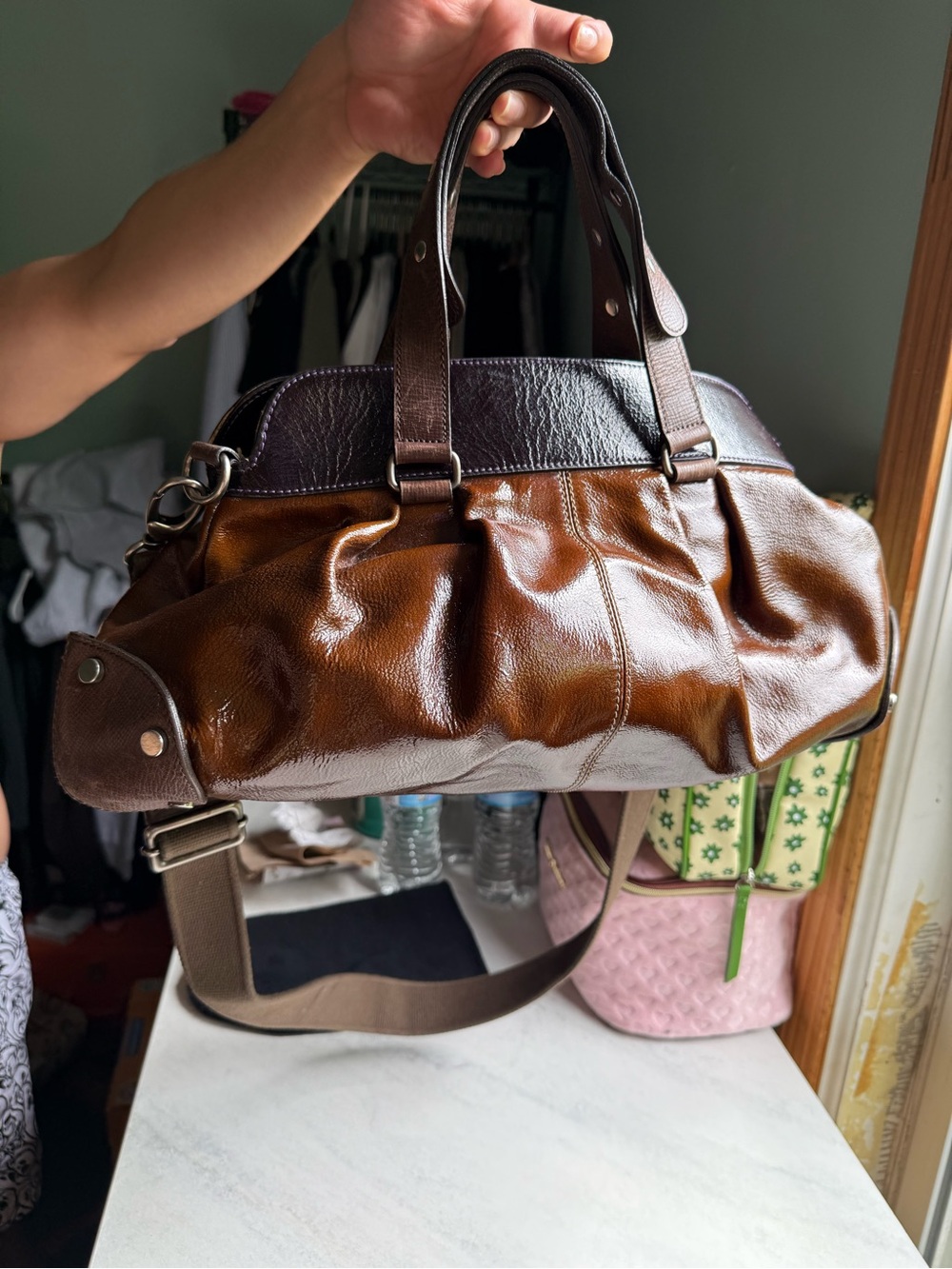 Marni Two-Tone Brown and Deep Purple Leather Tote